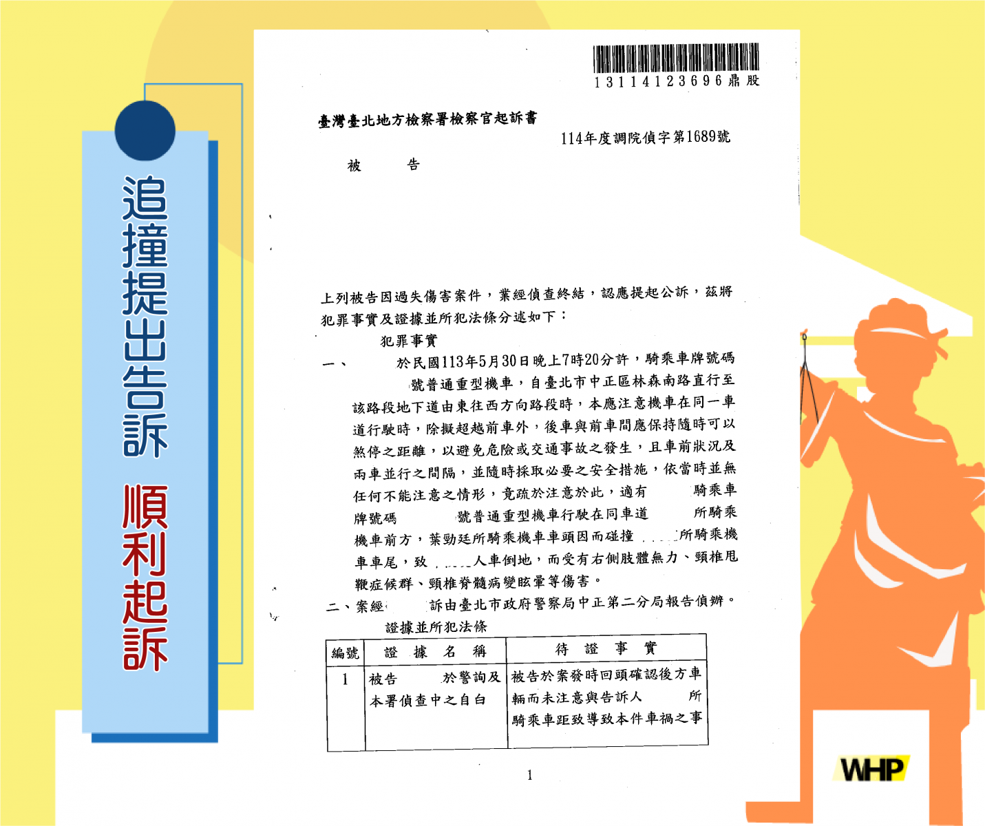 重機 車禍 追撞 過失傷害 提告 律師